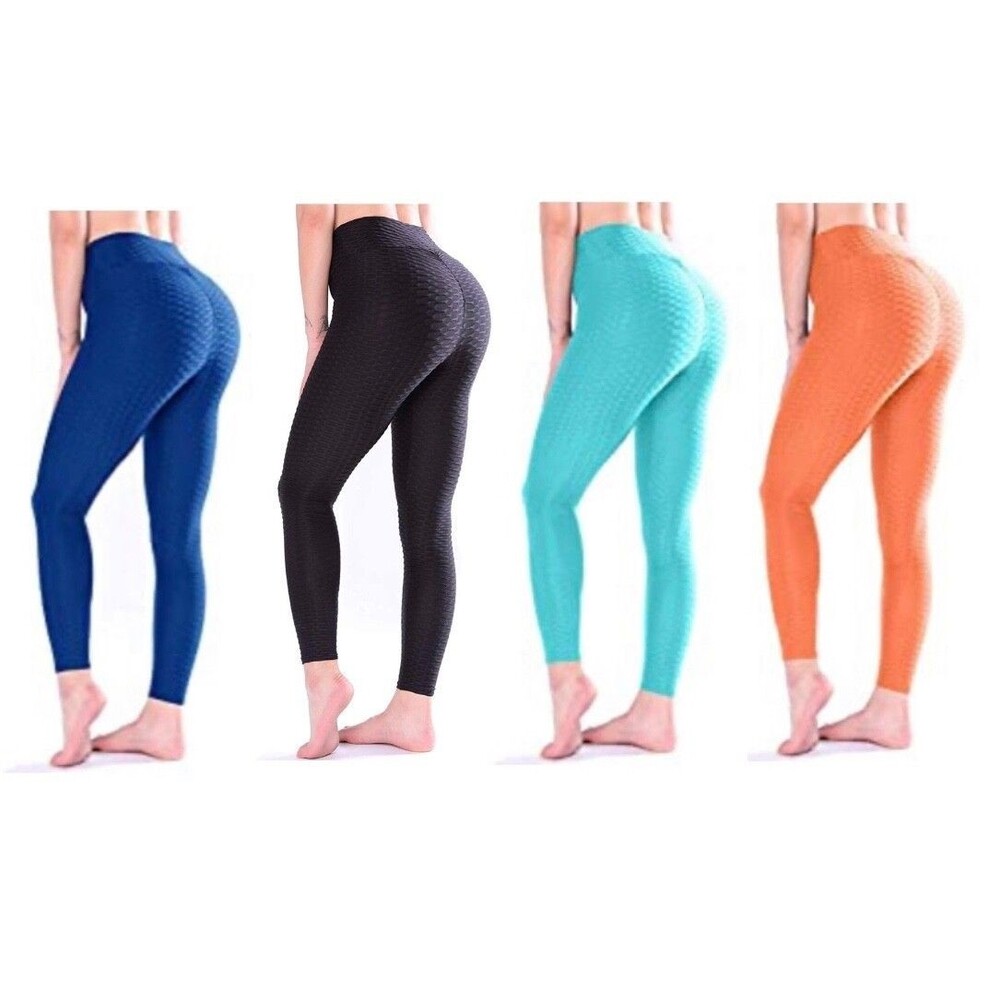 Set of 4 Women's High Waist Lifting Yoga Leggings Scrunch Ruched Size L/XL Multi